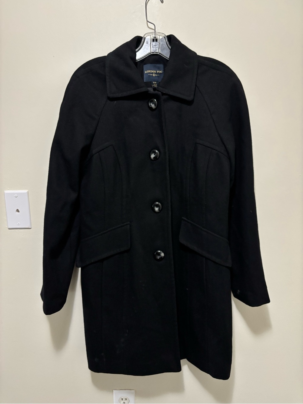 London Fog Women's Black Wool Blend Mid-Length Peacoat / Overcoat (Size M/M)